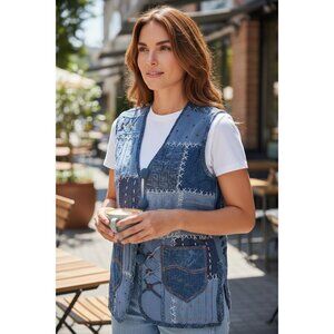 VTG Sandy Starkman 3D Cable Knit Patchwork Cardigan Vest Lagenlook Boho Artisan